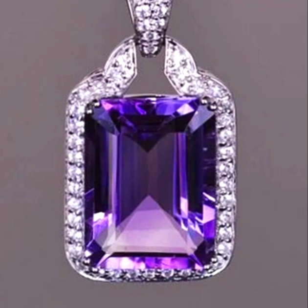 Sterling Amethyst Solitaire Emerald Cut White Topaz20 Chain 30$